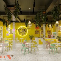 Thiết kế quán ăn vặt Gợi Nhớ Quán rực rỡ